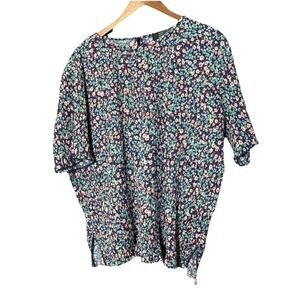 Dressed in LALA Louie Luxe Pleated Top Boho‎ S Wildflower Ditzy floral Oversized